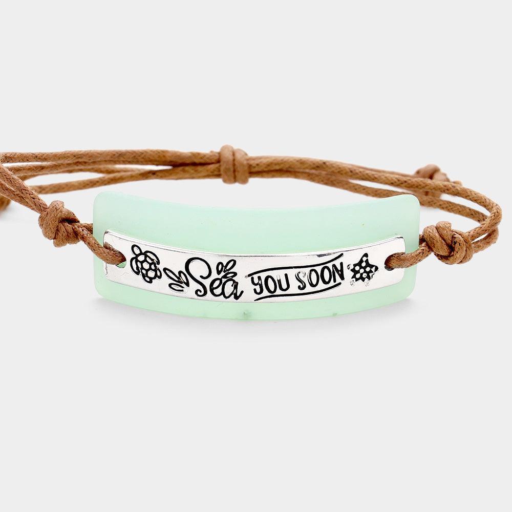 Brown Sea you SOON Sea Glass Message Adjustable Bracelet - Jewelry Store by Erik Rayo
