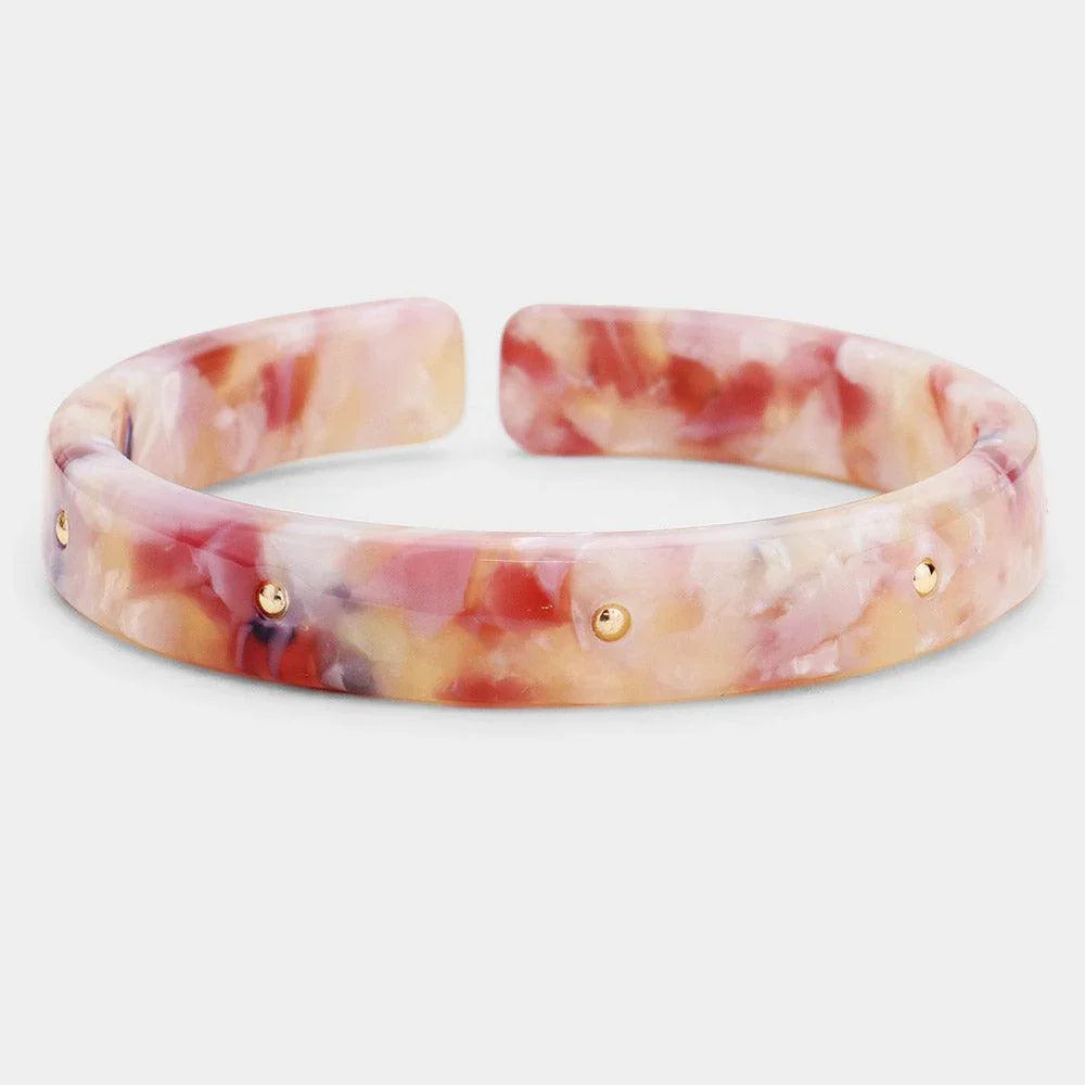 Gold Metal Studded Celluloid Acetate Adjustable Bracelet - Jewelry Store by Erik Rayo