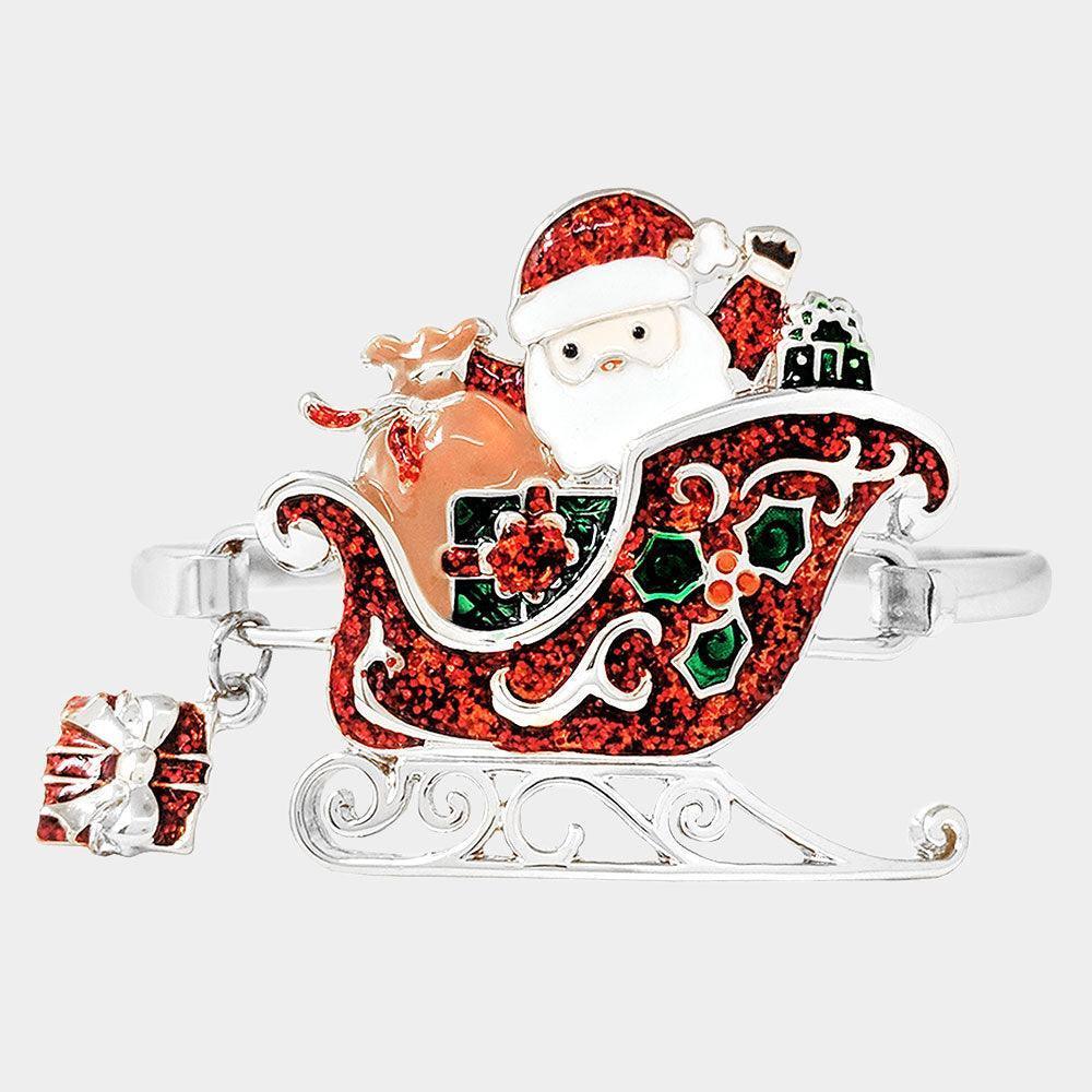 Red Glitter Santa Claus Christmas Gift Hook Bracelet - Jewelry Store by Erik Rayo