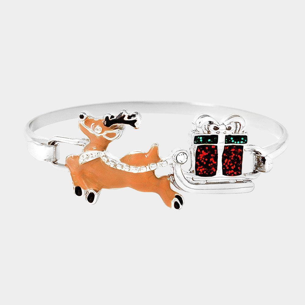 Brown Enamel Rudolph Glitter Christmas Gift Hook Bracelet - Jewelry Store by Erik Rayo