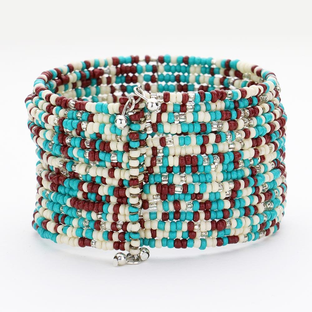 Turquoise Boho Seed Beaded Bracelet - Jewelry Store by Erik Rayo