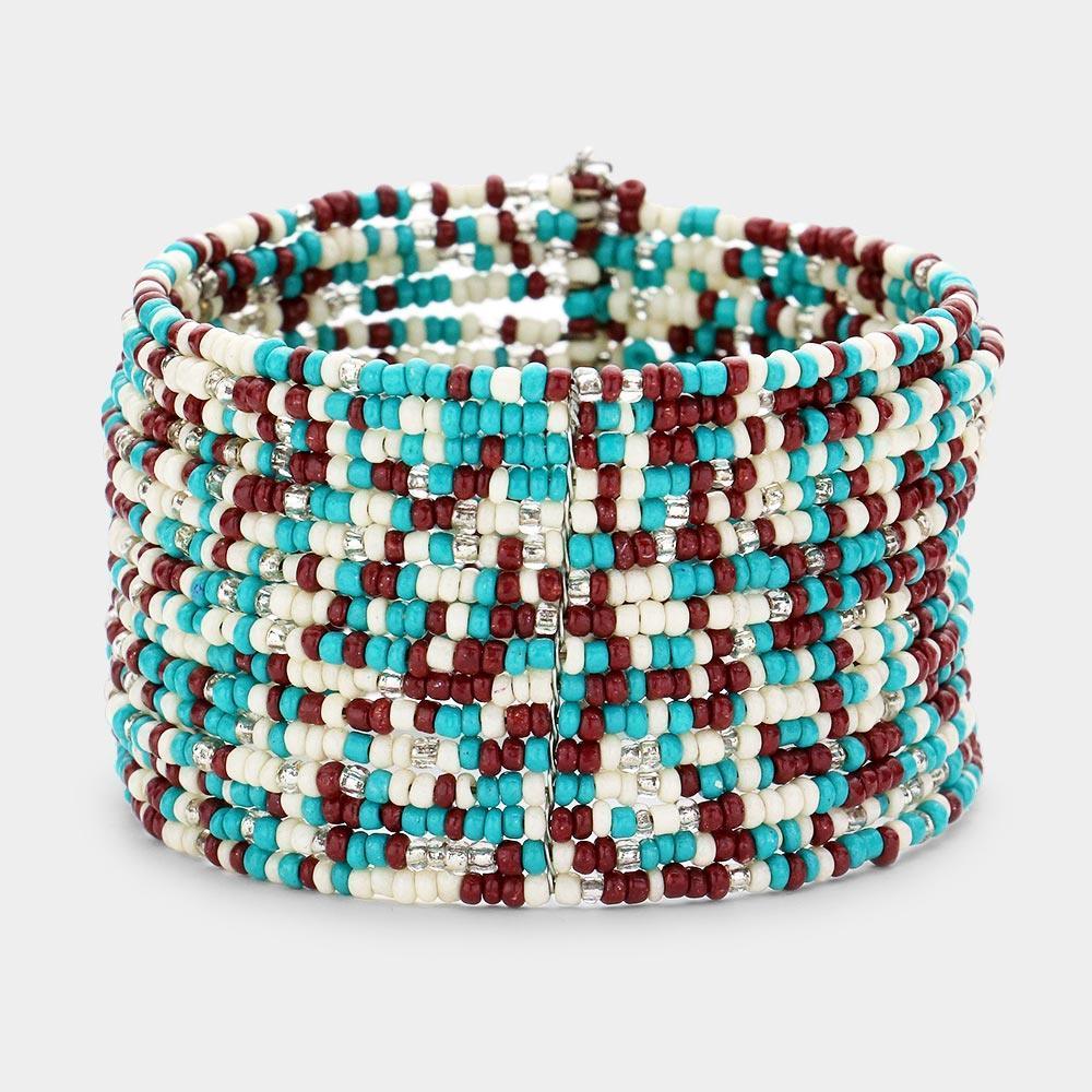 Turquoise Boho Seed Beaded Bracelet - Jewelry Store by Erik Rayo