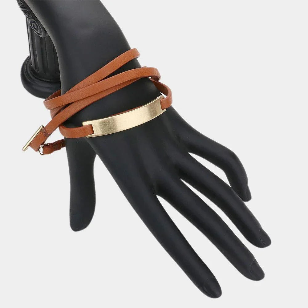 Brown Faux Leather Wrap Bracelet - Jewelry Store by Erik Rayo