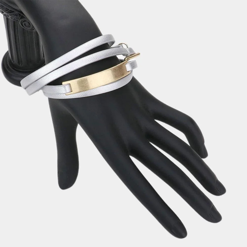 Silver Faux Leather Wrap Bracelet - Jewelry Store by Erik Rayo