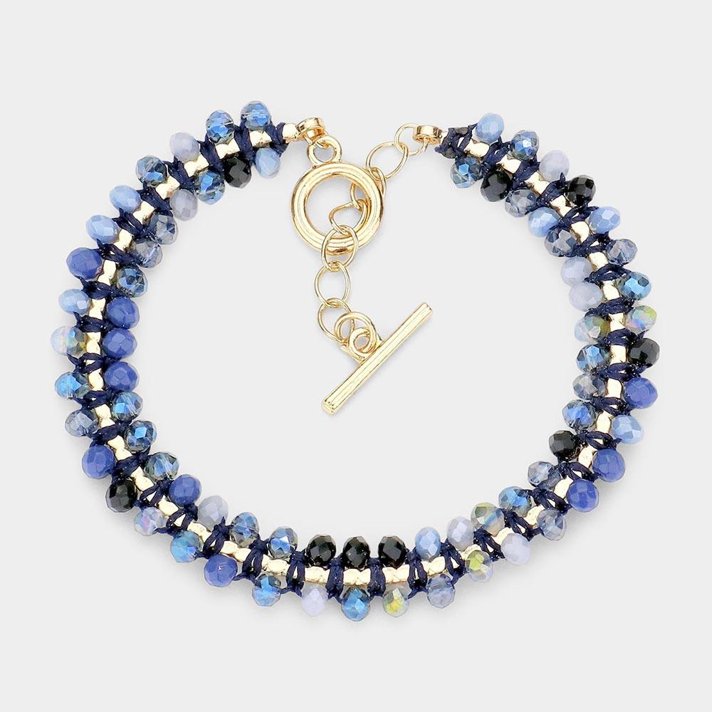 Blue Wrapped Faceted Beaded Toggle Bracelet