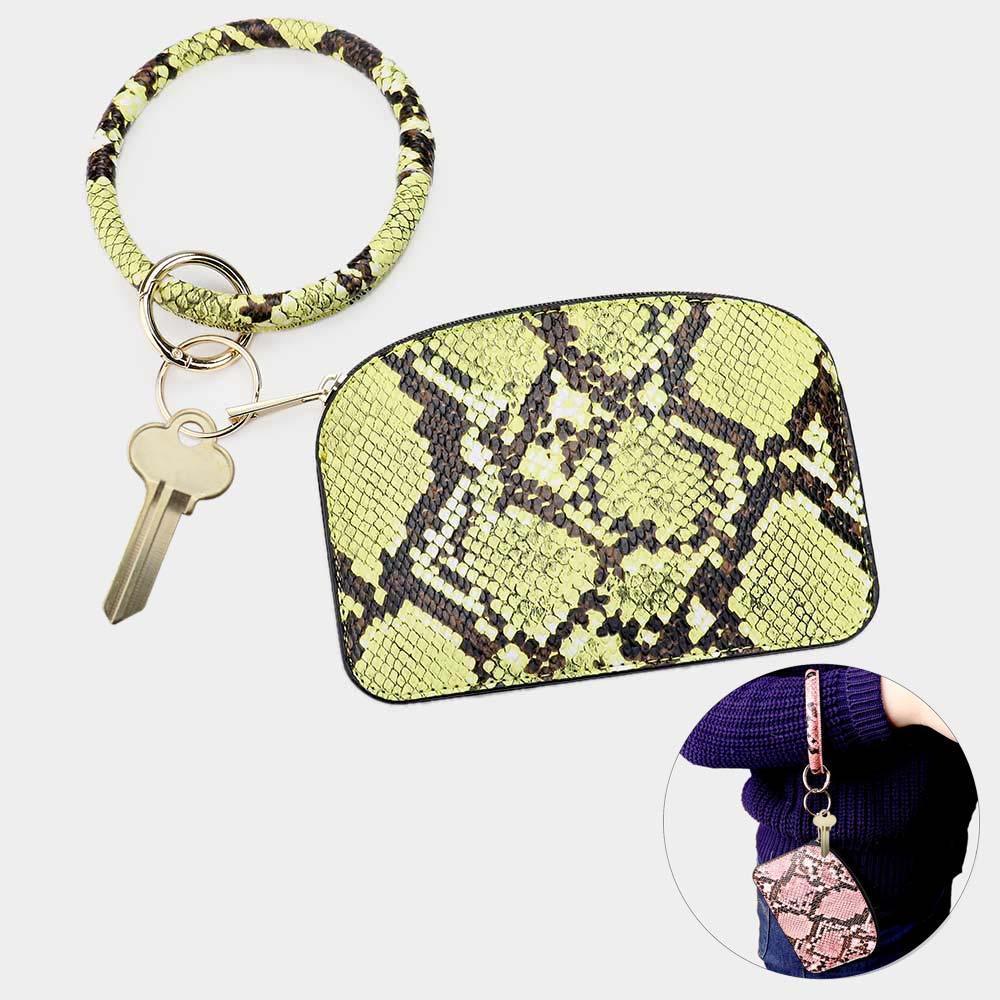 Yellow Snake Skin Faux Leather Key Chain / Bracelet / Pouch Bag - Jewelry Store by Erik Rayo