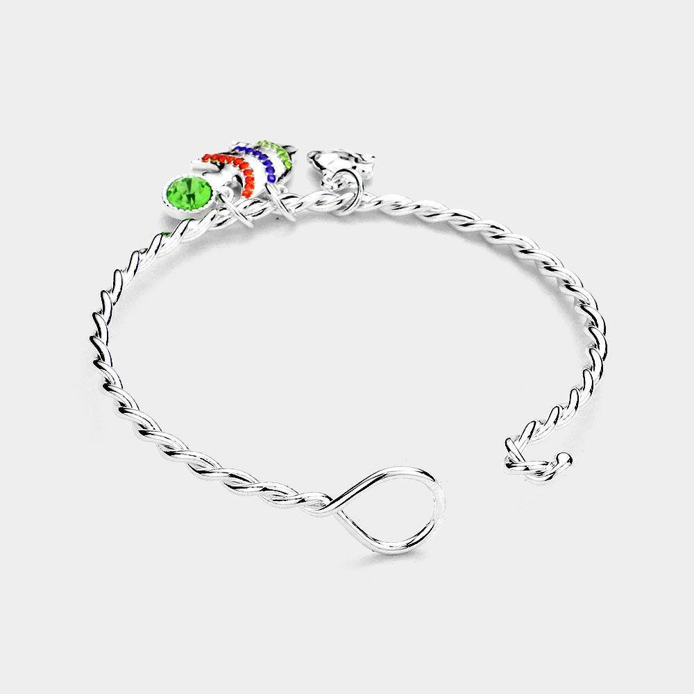 Silver Rhinestone Embellished Fish Charm Hook Bracelet - Jewelry Store by Erik Rayo