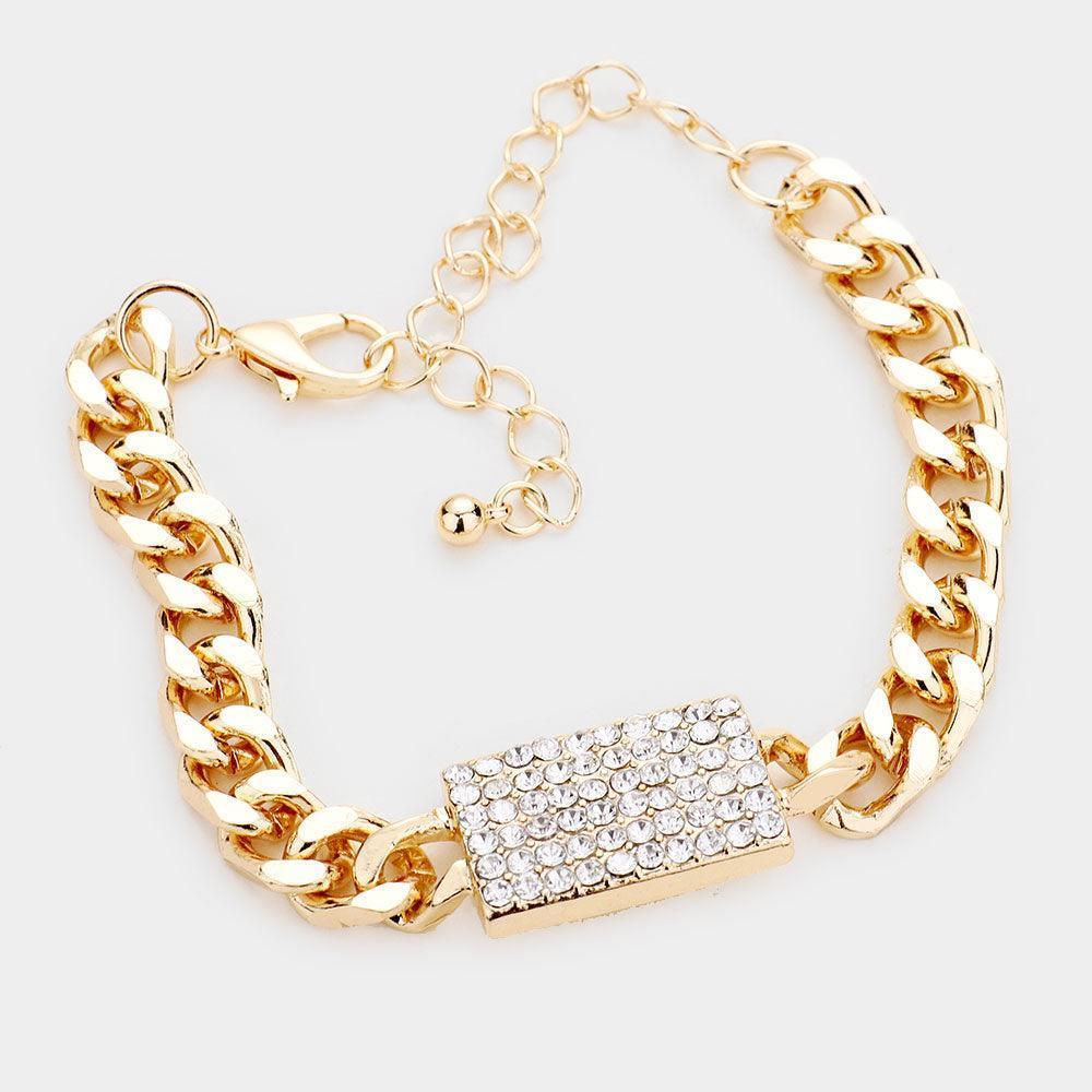 Gold Rhinestone Embellished Rectangle Accented Bracelet - Jewelry Store by Erik Rayo