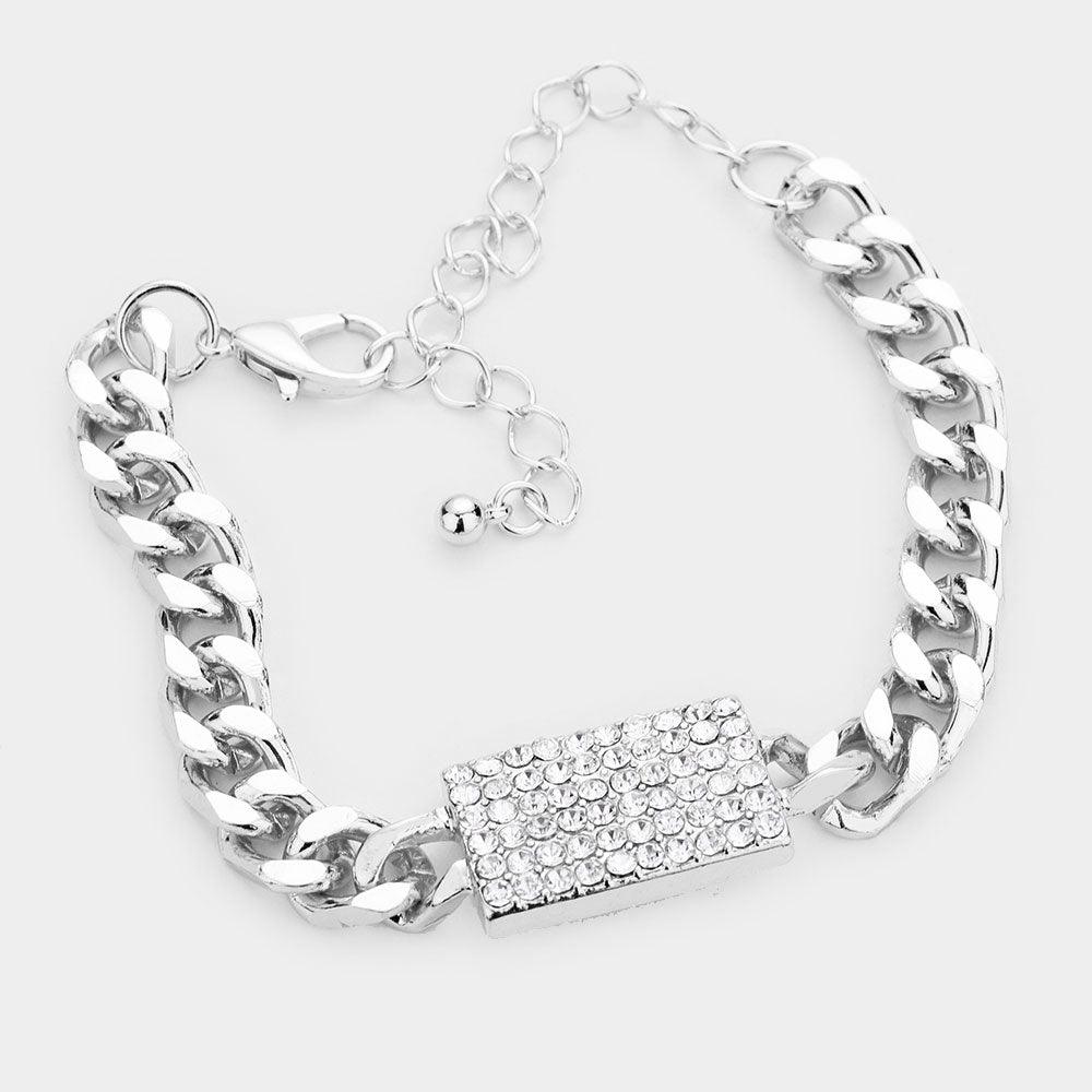 Rhinestone Embellished Rectangle Accented Bracelet