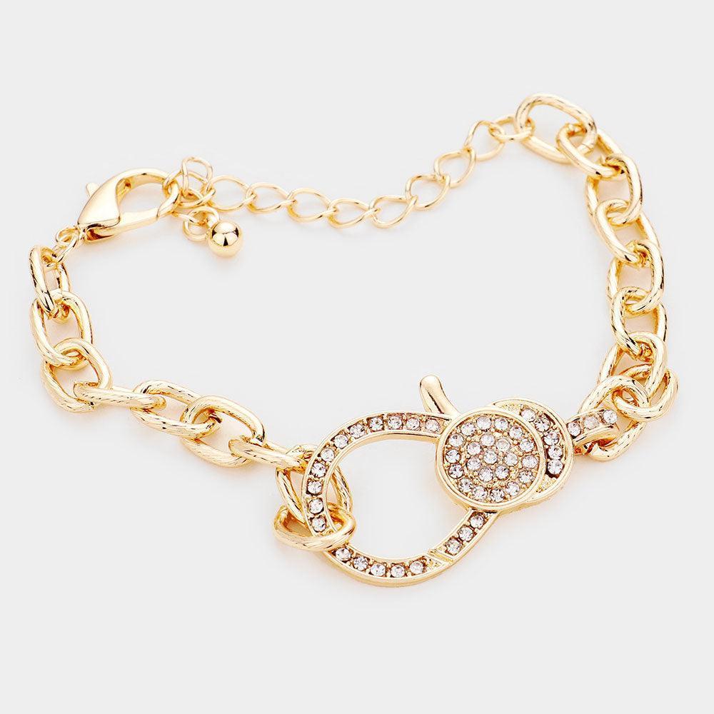 Gold Rhinestone Embellished Lobster Clasp Accented Bracelet - Jewelry Store by Erik Rayo