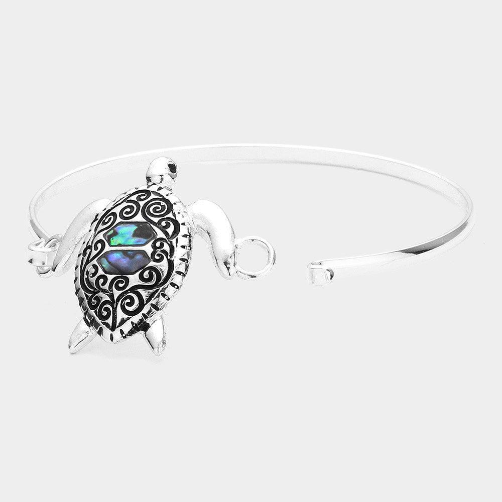 Silver Antique Metal Abalone Sea Turtle Bangle Bracelet - Jewelry Store by Erik Rayo