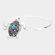 Load image into Gallery viewer, Silver Antique Metal Abalone Sea Turtle Bangle Bracelet
