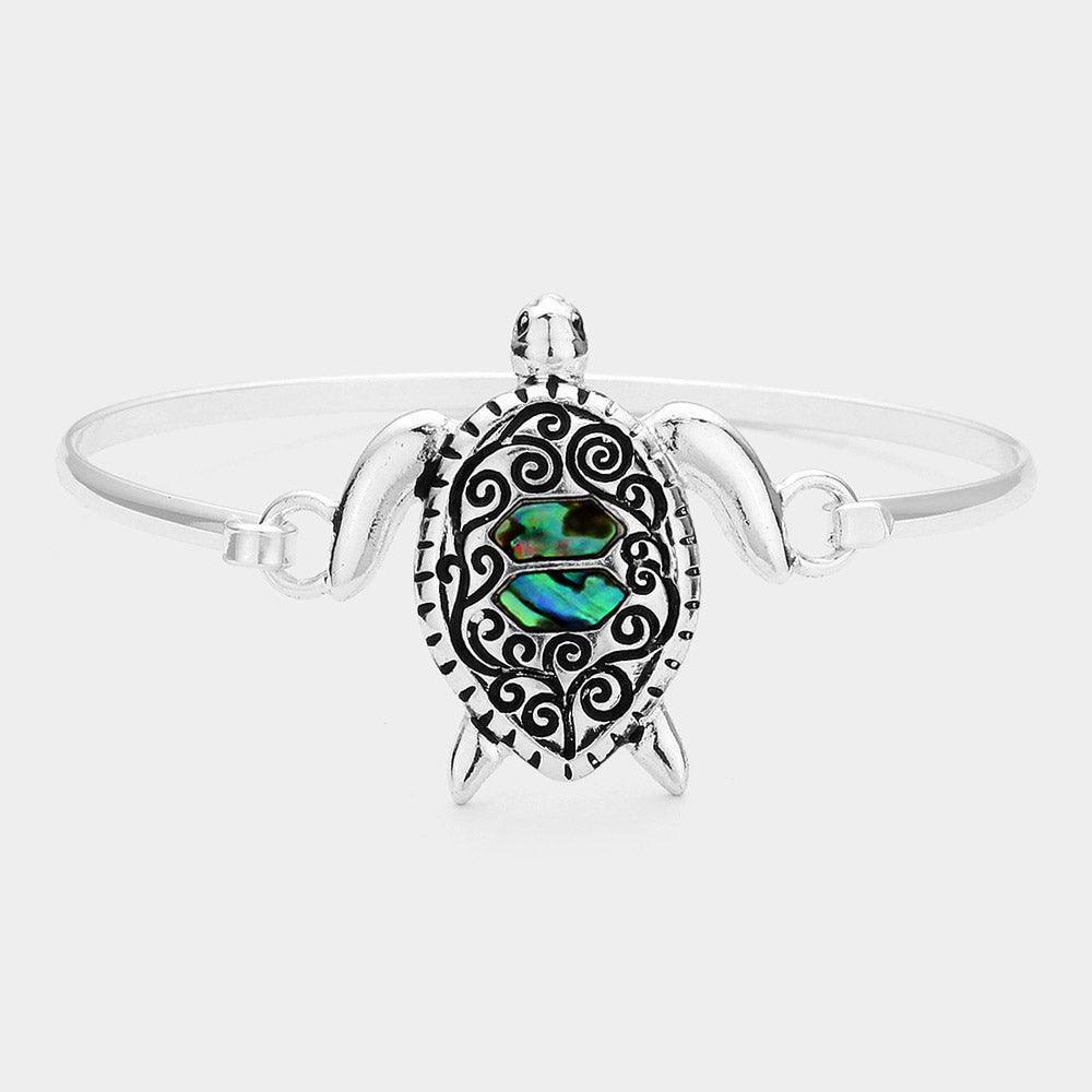 Silver Antique Metal Abalone Sea Turtle Bangle Bracelet - Jewelry Store by Erik Rayo
