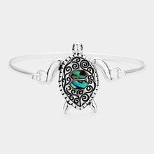 Load image into Gallery viewer, Silver Antique Metal Abalone Sea Turtle Bangle Bracelet
