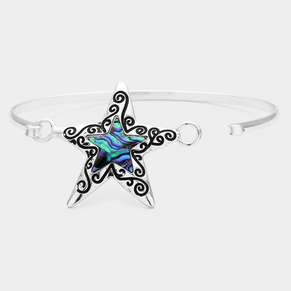 Silver Antique Metal Abalone Starfish Bangle Bracelet - Jewelry Store by Erik Rayo