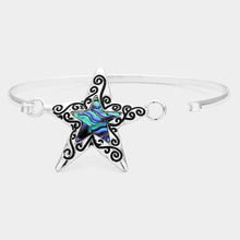 Load image into Gallery viewer, Silver Antique Metal Abalone Starfish Bangle Bracelet
