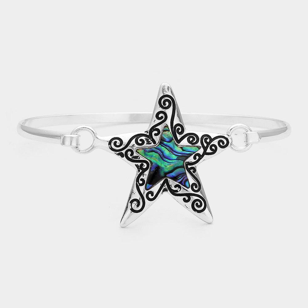 Silver Antique Metal Abalone Starfish Bangle Bracelet - Jewelry Store by Erik Rayo