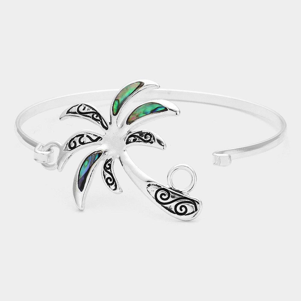 Silver Antique Metal Abalone Palm Tree Bangle Bracelet - Jewelry Store by Erik Rayo