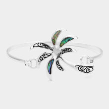 Load image into Gallery viewer, Silver Antique Metal Abalone Palm Tree Bangle Bracelet
