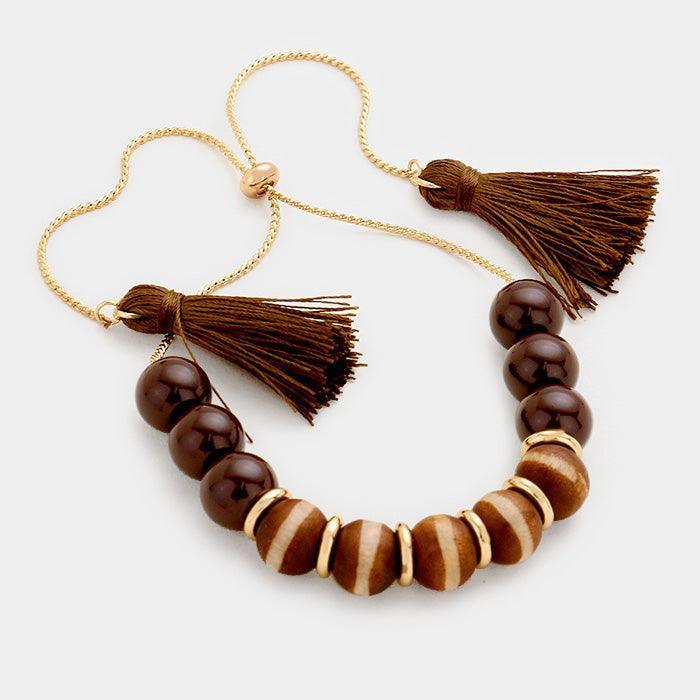 Gold Beaded Double Tassel Bracelet - Jewelry Store by Erik Rayo