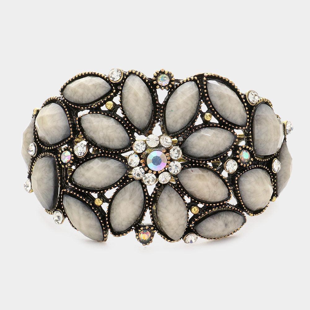 Floral Crystal Hinged Bangle Bracelet - Jewelry Store by Erik Rayo