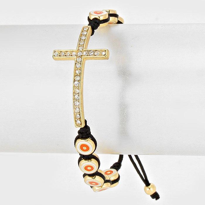 Orange Crystal Pave Cross Bracelet - Jewelry Store by Erik Rayo