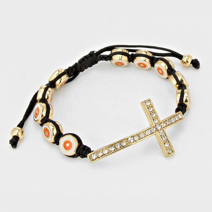 Orange Crystal Pave Cross Bracelet - Jewelry Store by Erik Rayo