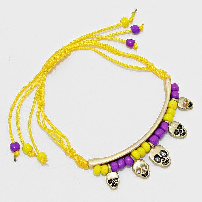 Yellow Skull Charm Bead Bracelet