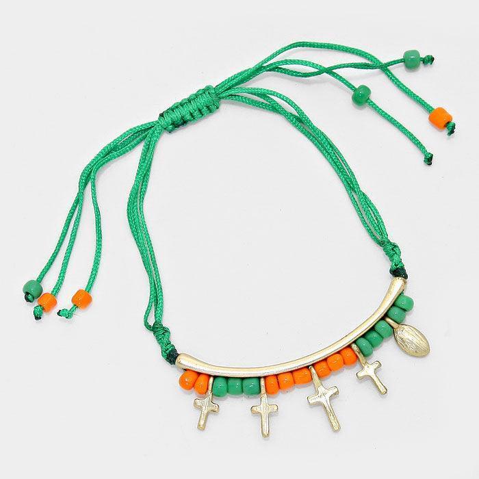 Orange Cross Crystal Accented Charm Thread Bracelet - Jewelry Store by Erik Rayo