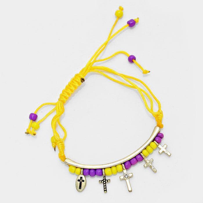 Yellow Cross Crystal Accented Charm Thread Bracelet - Jewelry Store by Erik Rayo