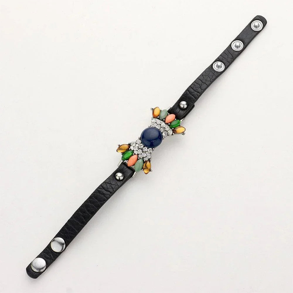 Blue Multi Color Bead Snap Button Bracelet - Jewelry Store by Erik Rayo