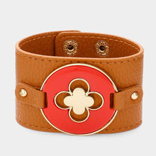 Load image into Gallery viewer, Red Quatrefoil Accented Faux Leather Bracelet
