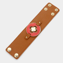 Load image into Gallery viewer, Red Quatrefoil Accented Faux Leather Bracelet
