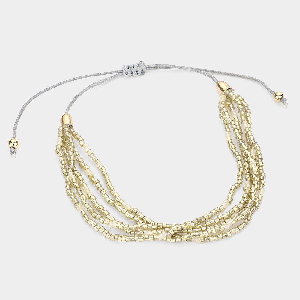 Gold Multi Layered Beaded Pull Tie Adjustable Cinch Bracelet - Jewelry Store by Erik Rayo