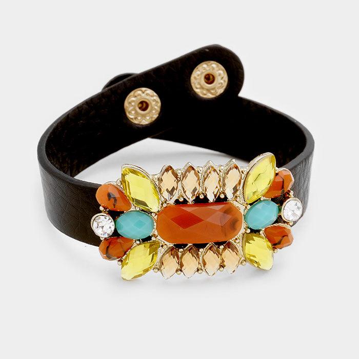 Gold Multi Color Bead Snap Button Bracelet