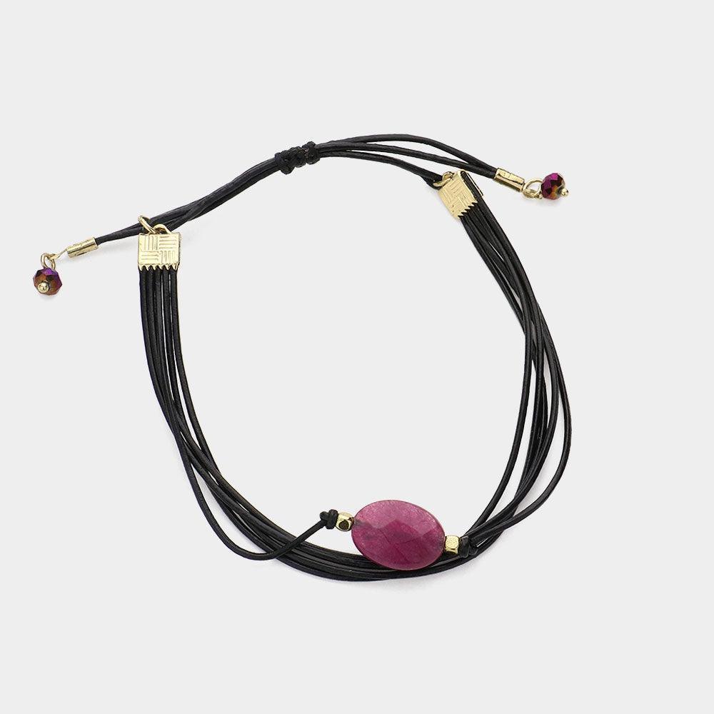 Amethyst Natural stone accented faux leather cinch bracelet - Jewelry Store by Erik Rayo