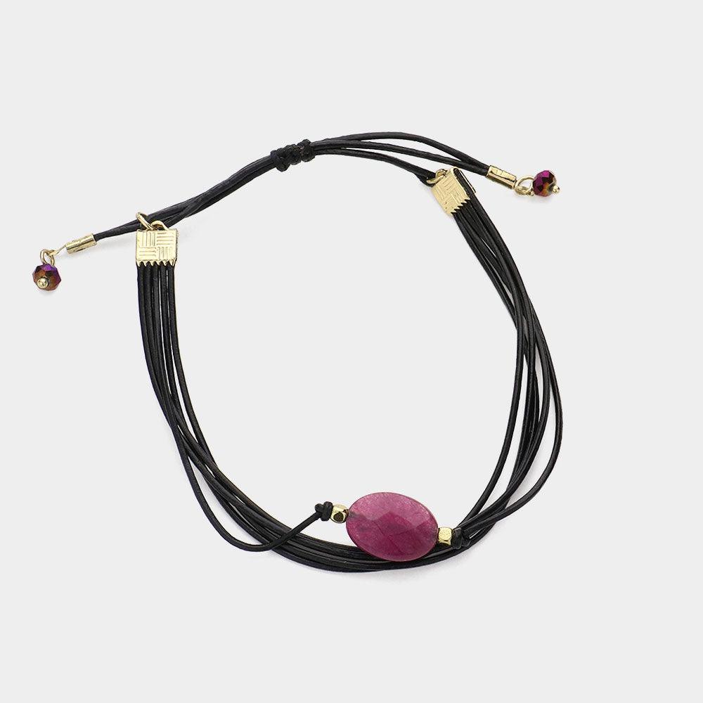 Amethyst Natural stone accented faux leather cinch bracelet