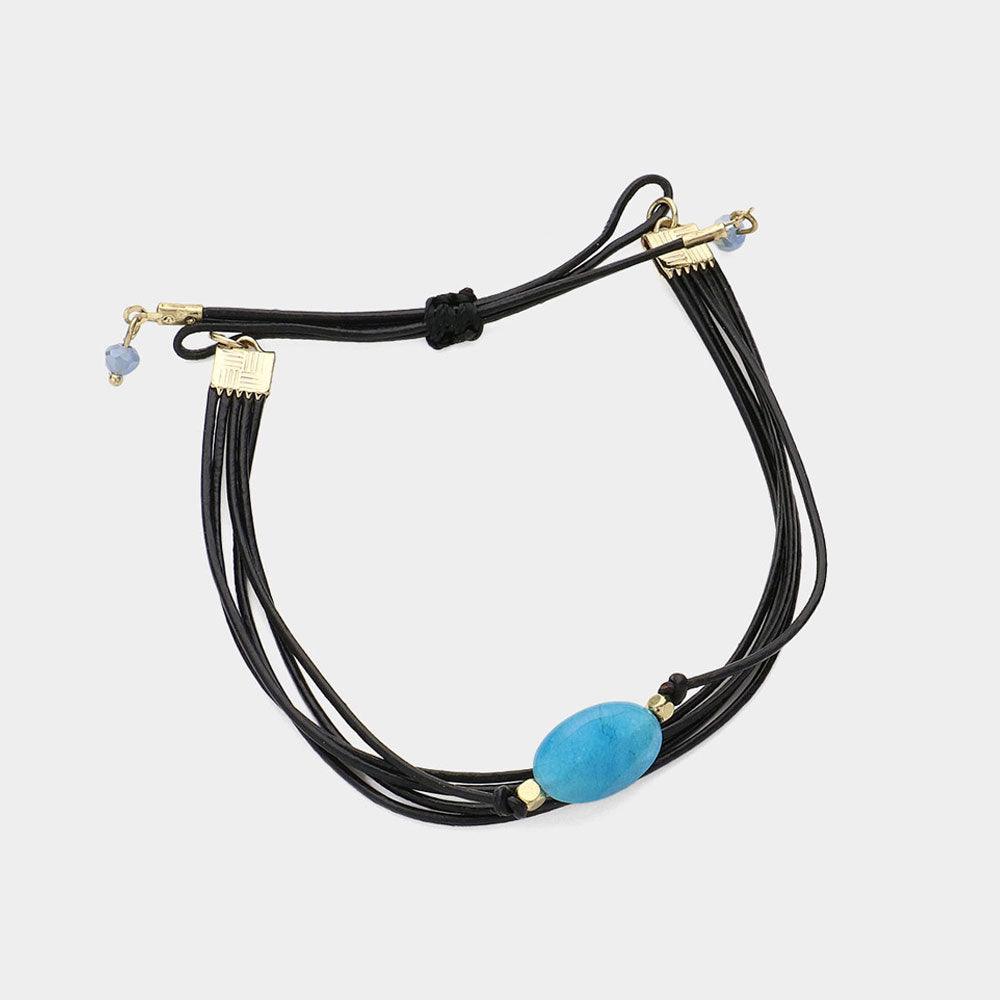 Blue Natural stone accented faux leather cinch bracelet