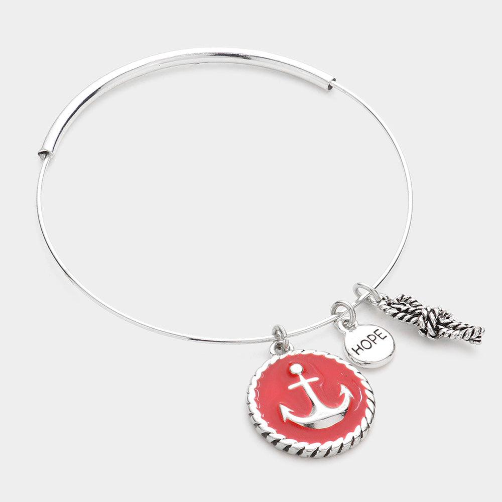 Silver Metal Anchor Rope Bangle Bracelet