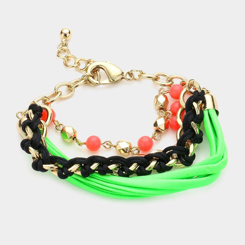 Green Multi Leather Strands Bracelet - Jewelry Store by Erik Rayo