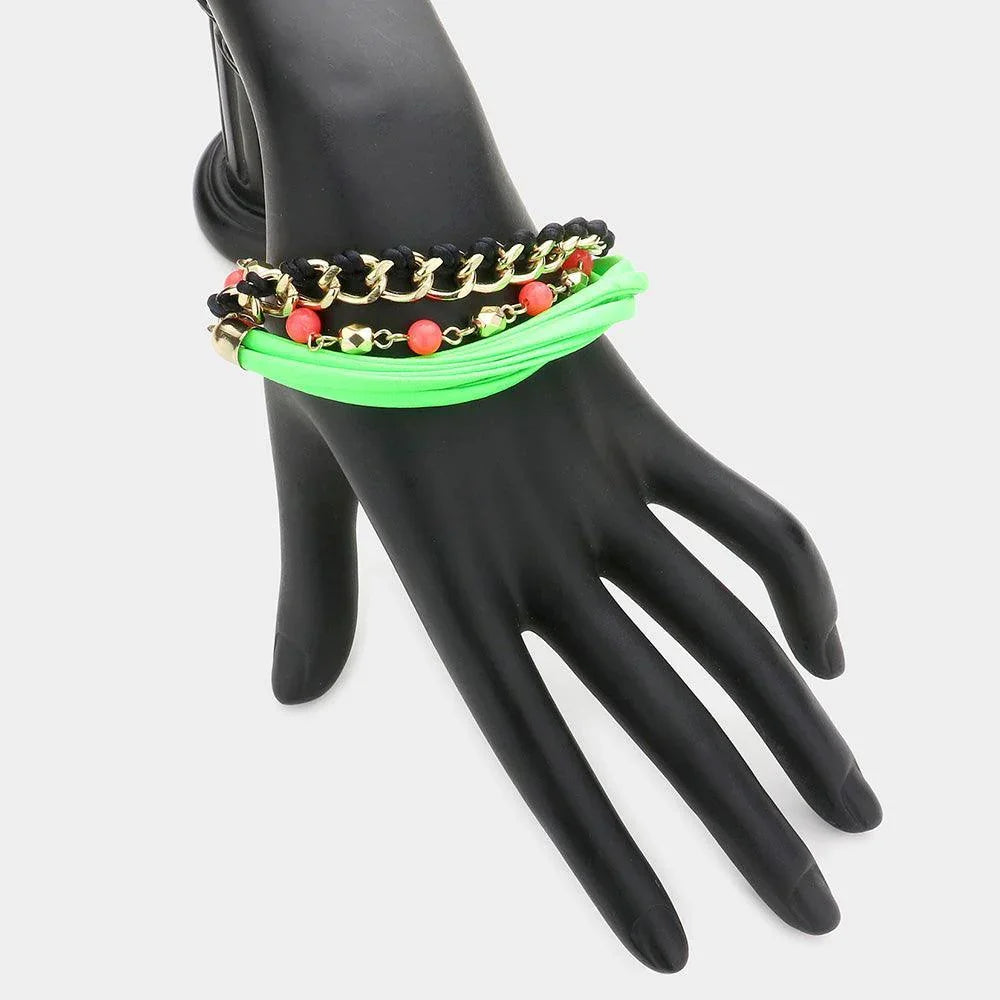 Green Multi Leather Strands Bracelet - Jewelry Store by Erik Rayo