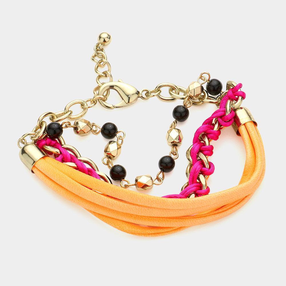 Orange Multi Leather Strands Bracelet - Jewelry Store by Erik Rayo