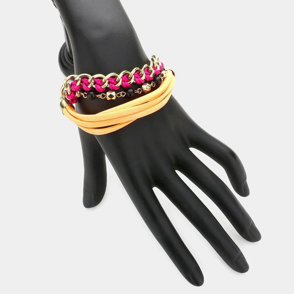 Orange Multi Leather Strands Bracelet - Jewelry Store by Erik Rayo