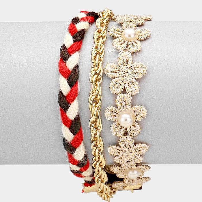 Red Braided thread & metal chain bracelet - Jewelry Store by Erik Rayo