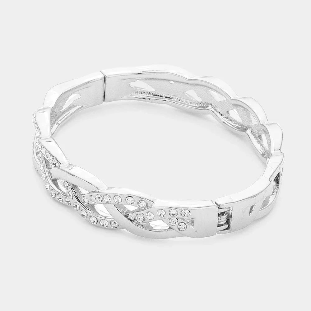 Braided Rhinestone Embellished Metal Hinged Bracelet - Jewelry Store by Erik Rayo