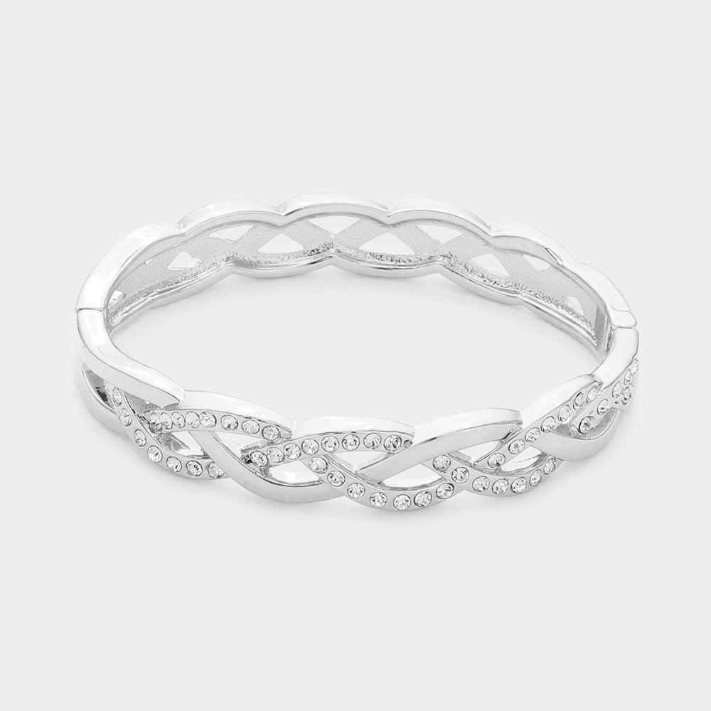 Braided Rhinestone Embellished Metal Hinged Bracelet - Jewelry Store by Erik Rayo