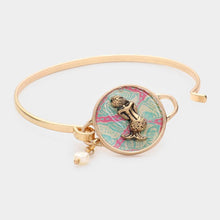 Load image into Gallery viewer, Gold Patterned Mermaid Accented Pearl Charm Hook Bracelet
