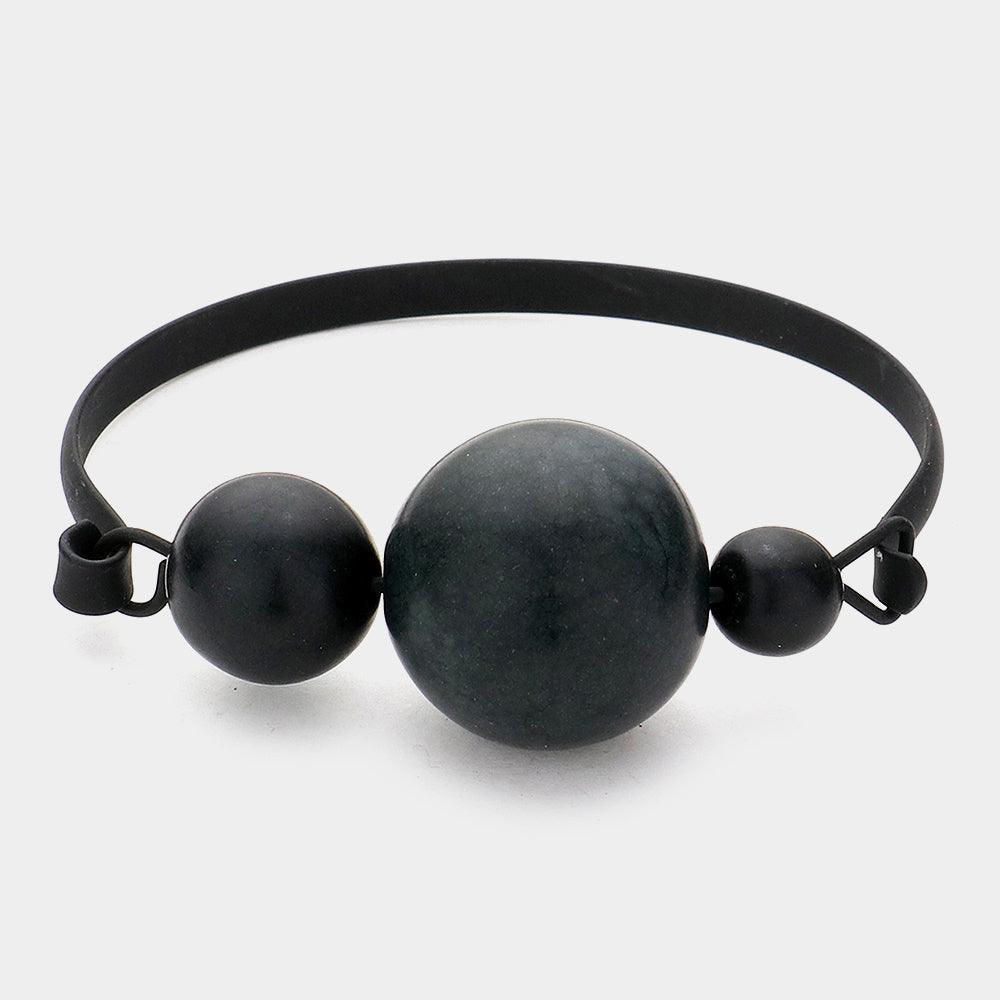 Black Black Asymmetrical Bead Bangle Bracelet - Jewelry Store by Erik Rayo