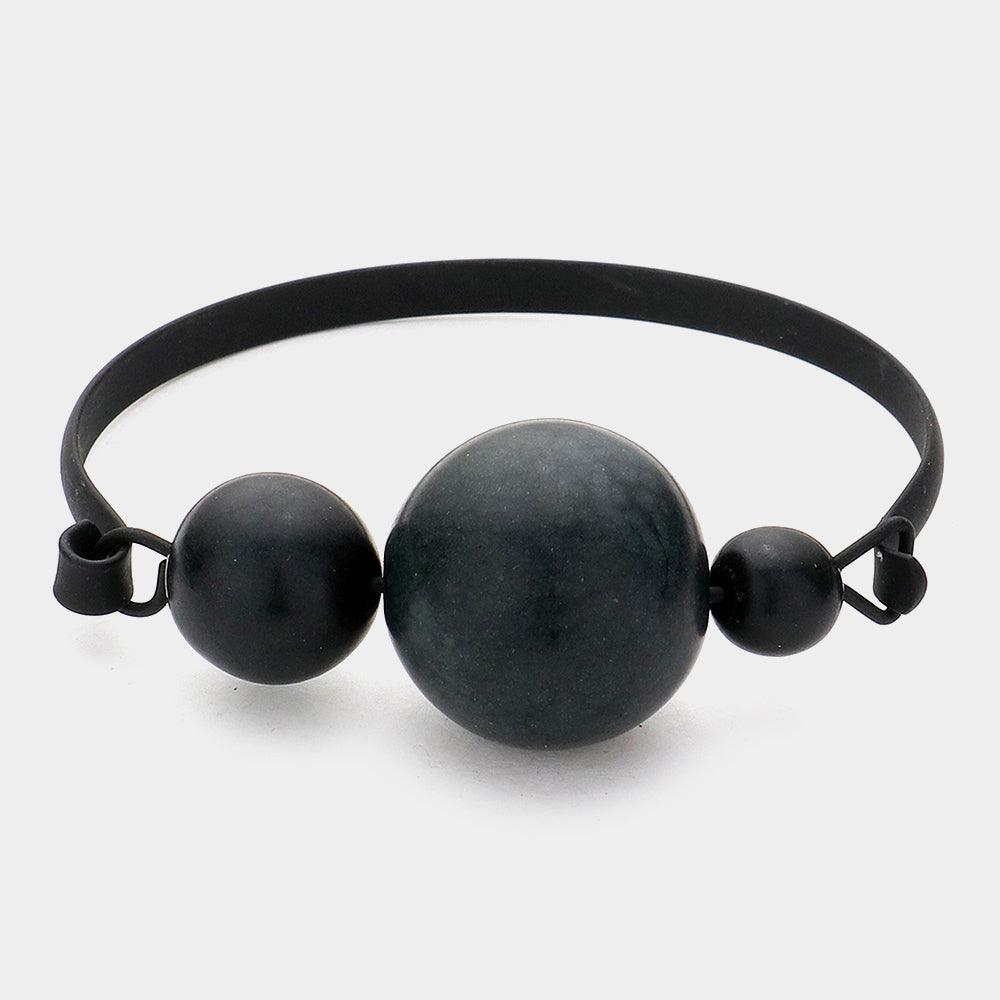 Black Black Asymmetrical Bead Bangle Bracelet