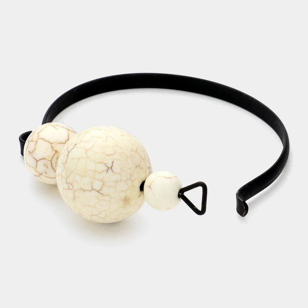 White Asymmetrical Howlite Bead Bangle Bracelet - Jewelry Store by Erik Rayo